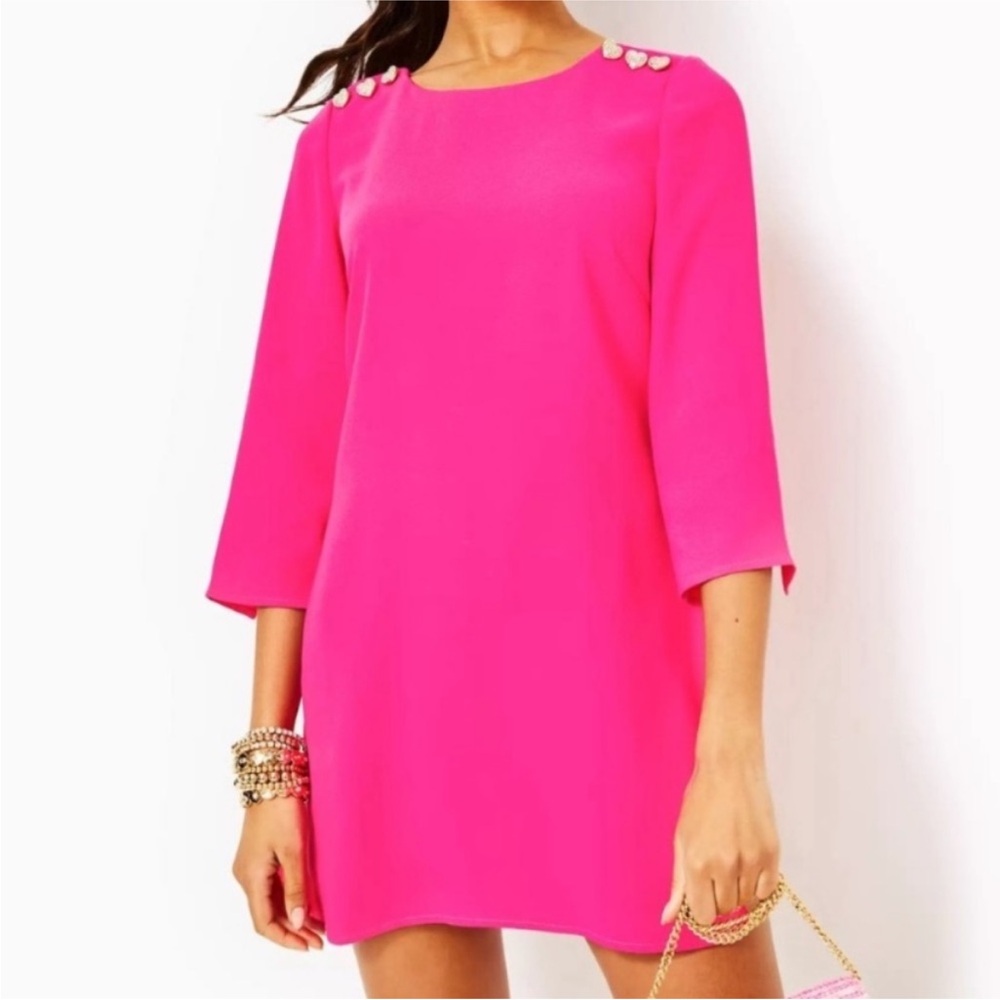 Lilly Pulitzer Annwyn Heart Button Romper Dress Size 2 Pink Palms